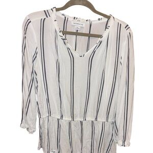 Liz Claiborne White and Black Striped Blouse 100% Rayon
